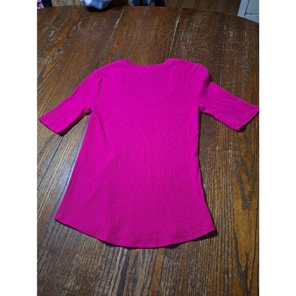 XS Chicos 00 Bright Pink Short Sleeve Scoop Neck Ribbed Pullover Shirt Top - Picture 5 of 5
